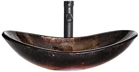 Photo 1 of YOURLITE Boat Shape Bathroom Artistic Glass Vessel Sink Boat Shape Free Oil Rubbed Bronze Faucet and Pop-up Drain,Gold ingot