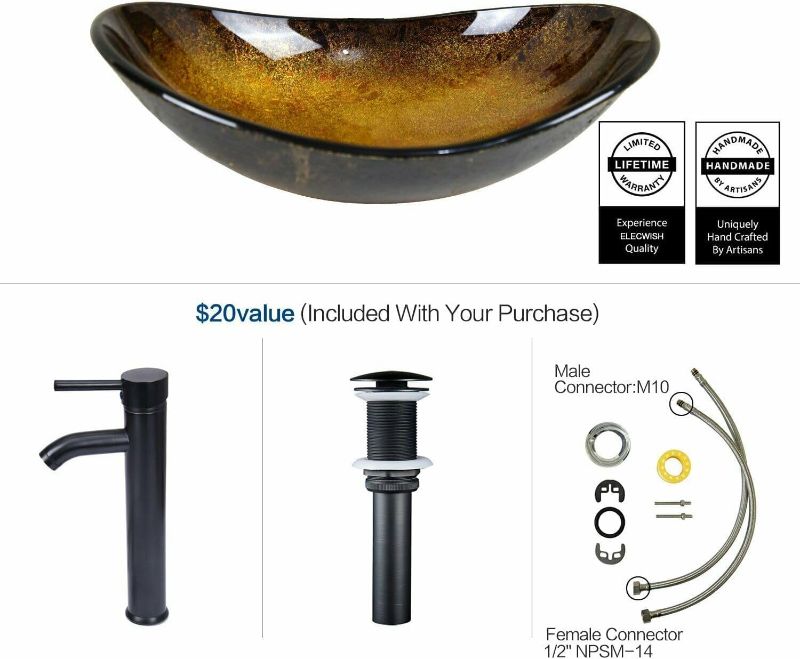 Photo 1 of YOURLITE Boat Shape Bathroom Artistic Glass Vessel Sink Boat Shape Free Oil Rubbed Bronze Faucet and Pop-up Drain,Gold ingot