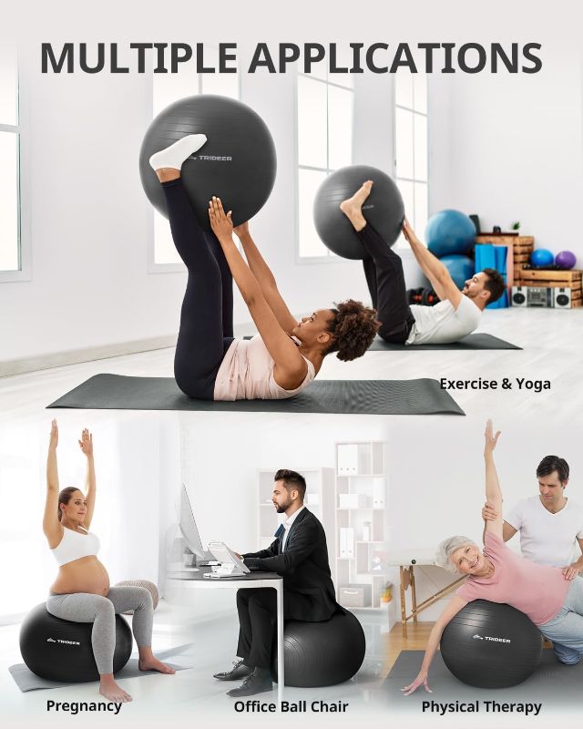 Photo 1 of Trideer Extra Thick Yoga Ball Exercise Ball, 5 Sizes Gym Ball, Heavy Duty Ball Chair for Balance, Stability, Pregnancy, Quick Pump Included