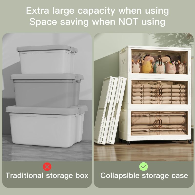 Photo 1 of 5Packs Stackable Storage Bins with Lid, 36 Gal Closet Organizer and Storaging Drawer, Collapsible Storage Box with Wheels, Plastic Clothes Storage Cabinet Containers for Home, Office, Dorm