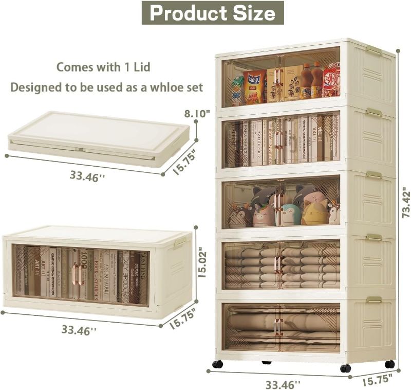 Photo 1 of 5Packs Stackable Storage Bins with Lid, 36 Gal Closet Organizer and Storaging Drawer, Collapsible Storage Box with Wheels, Plastic Clothes Storage Cabinet Containers for Home, Office, Dorm