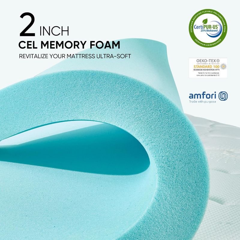 Photo 1 of Memory Foam Mattress Topper Queen Size, Dual Layer 4 Inch Mattress Pad,2 Inch Gel Memory Foam Plus 2 Inch Pillow Top Cover with 8-21 Inch Deep Pocket