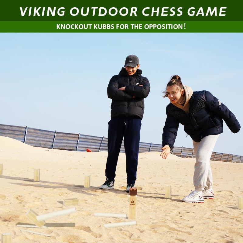 Photo 1 of Kubb Yard Game Set, Garden Rubber Wood Outdoor Tossing Game with Canvas Carry Bag, Giant Viking Outdoor Chess Game for Kids, Adults & Backyard Lawn