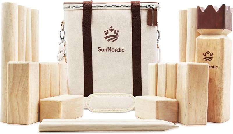 Photo 1 of Kubb Yard Game Set, Garden Rubber Wood Outdoor Tossing Game with Canvas Carry Bag, Giant Viking Outdoor Chess Game for Kids, Adults & Backyard Lawn