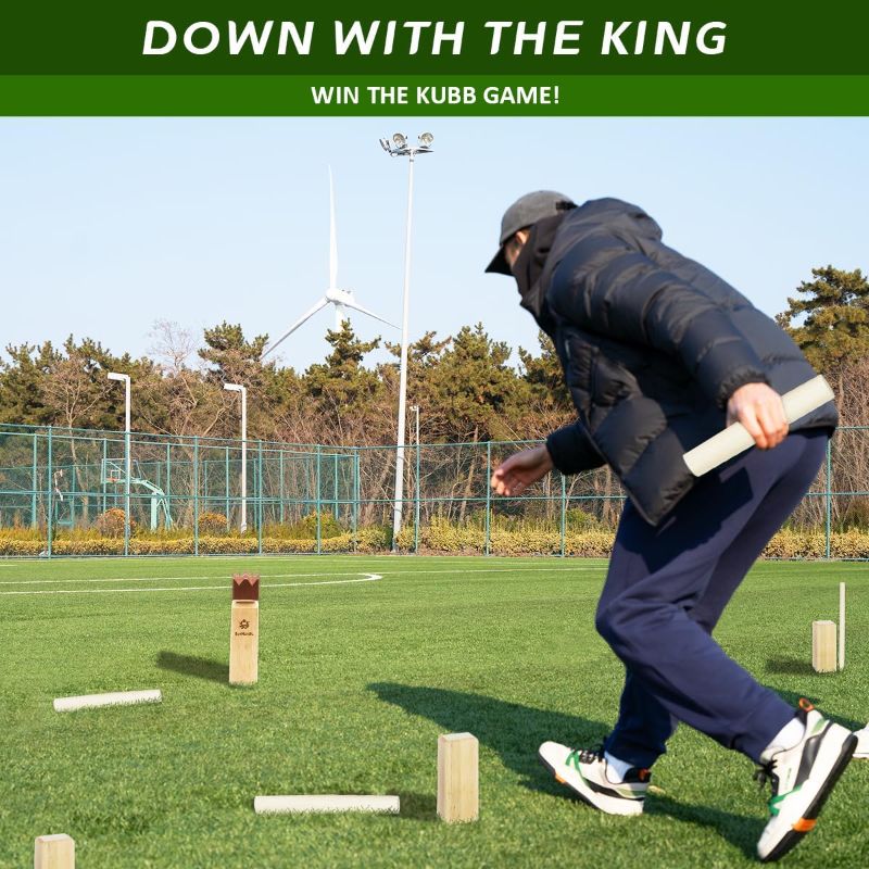 Photo 1 of Kubb Yard Game Set, Garden Rubber Wood Outdoor Tossing Game with Canvas Carry Bag, Giant Viking Outdoor Chess Game for Kids, Adults & Backyard Lawn