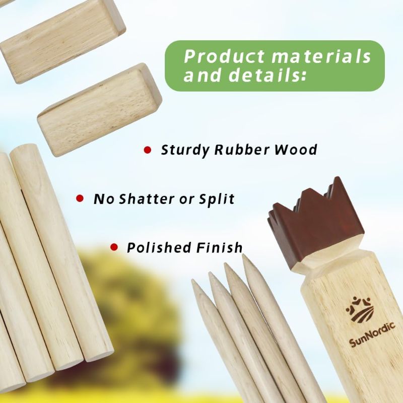 Photo 1 of Kubb Yard Game Set, Garden Rubber Wood Outdoor Tossing Game with Canvas Carry Bag, Giant Viking Outdoor Chess Game for Kids, Adults & Backyard Lawn