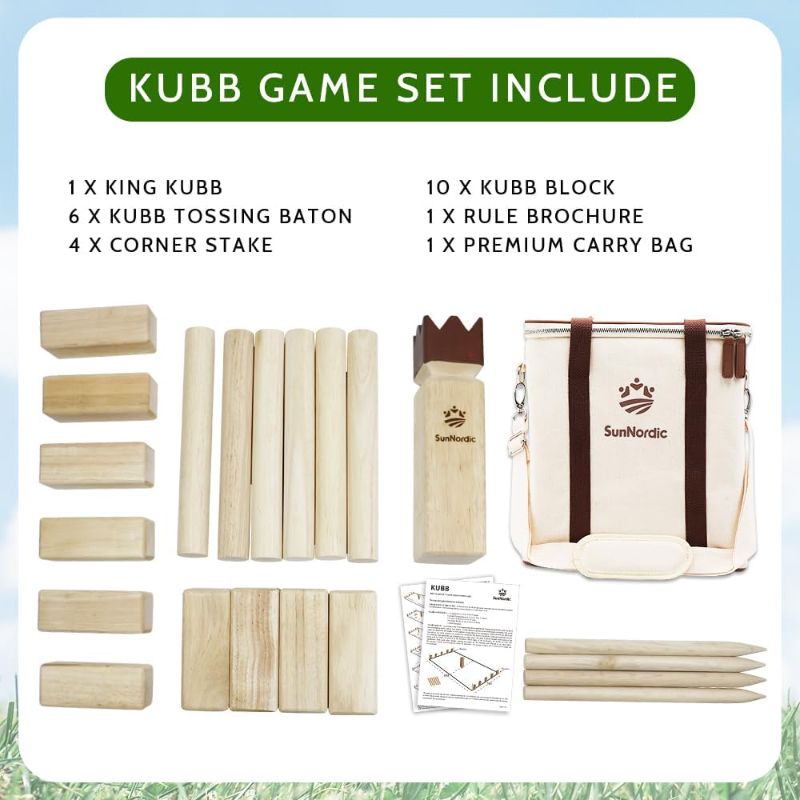 Photo 1 of Kubb Yard Game Set, Garden Rubber Wood Outdoor Tossing Game with Canvas Carry Bag, Giant Viking Outdoor Chess Game for Kids, Adults & Backyard Lawn