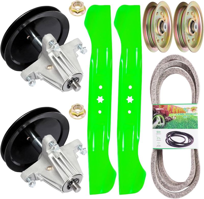 Photo 1 of Lawn Mower Deck Rebuild Kit for 46 inch Models Cub Cad et LTX1046VT LTX1046 LTX1045 Includes (2) Spindles 618-04865 (2) Flat Idler Pulley 753-08171 (1) Be lt 954-04219 (2) Blades 942-04244