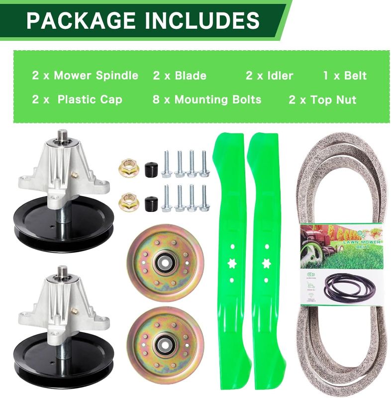 Photo 1 of Lawn Mower Deck Rebuild Kit for 46 inch Models Cub Cad et LTX1046VT LTX1046 LTX1045 Includes (2) Spindles 618-04865 (2) Flat Idler Pulley 753-08171 (1) Be lt 954-04219 (2) Blades 942-04244