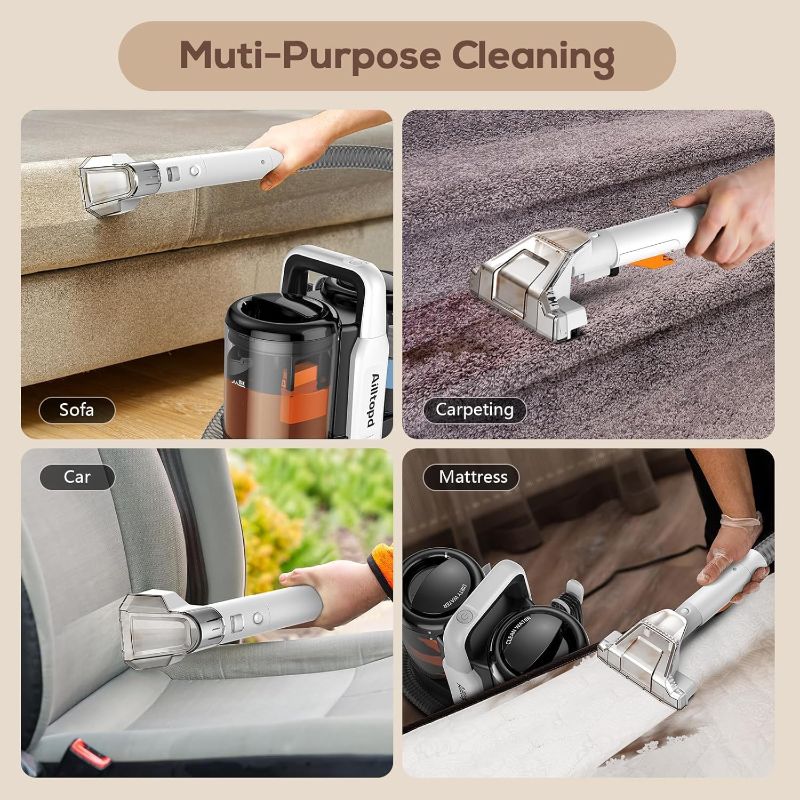 Photo 1 of Portable Carpet & Upholstery Spot Cleaner, 15Kpa Powerful Suction & Spot Remover, Deep Stain Cleaning for Carpet, Car Seats, Pets, Stairs, Couches, with Dual Size BrushHead