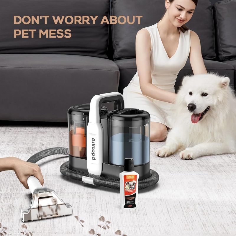 Photo 1 of Portable Carpet & Upholstery Spot Cleaner, 15Kpa Powerful Suction & Spot Remover, Deep Stain Cleaning for Carpet, Car Seats, Pets, Stairs, Couches, with Dual Size BrushHead