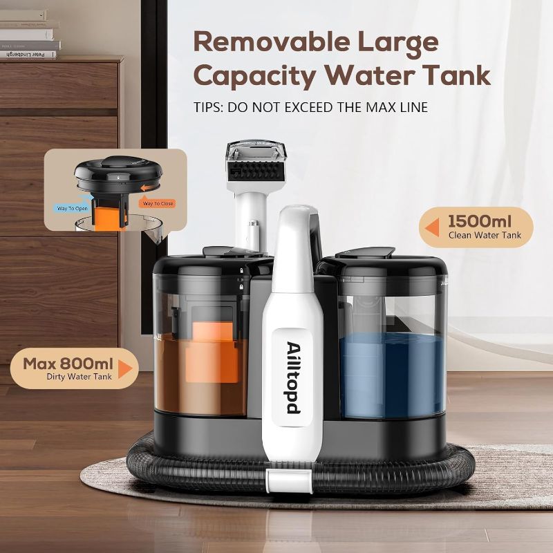 Photo 1 of Portable Carpet & Upholstery Spot Cleaner, 15Kpa Powerful Suction & Spot Remover, Deep Stain Cleaning for Carpet, Car Seats, Pets, Stairs, Couches, with Dual Size BrushHead