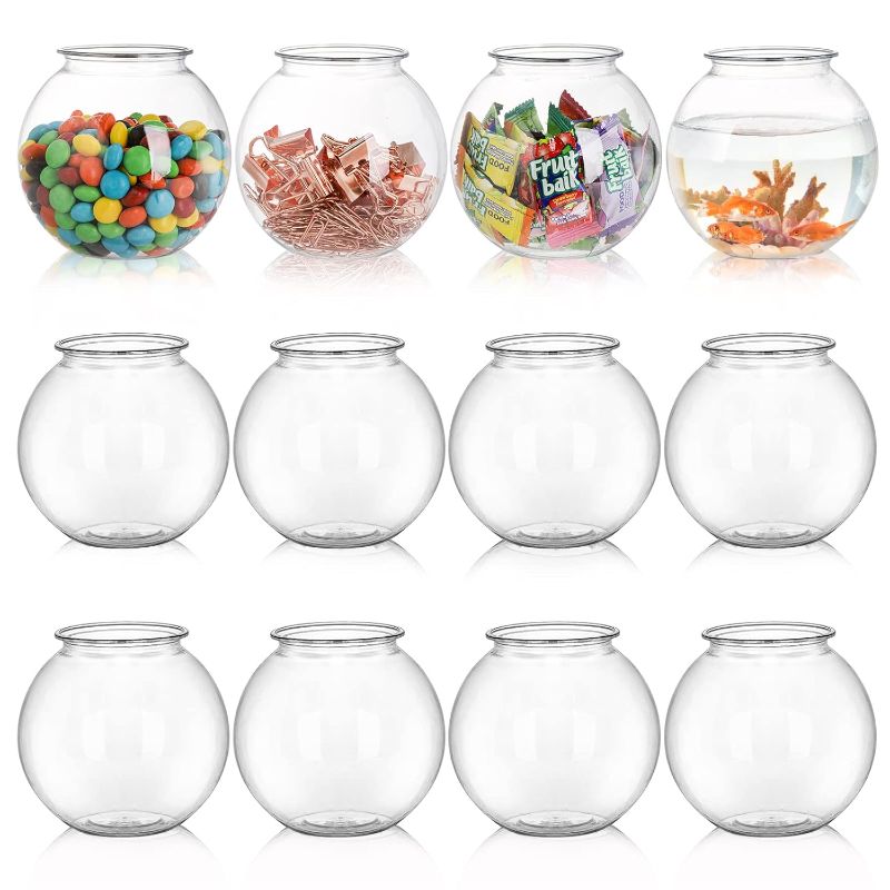 Photo 1 of Okllen 12 Pack Plastic Ivy Bowls, 16 Oz Round Fish Bowl Unbreakable Vases Bowls for Home Decor, Carnival Games, Candy, Party Favors, Centerpiece, BPA Free, Clear