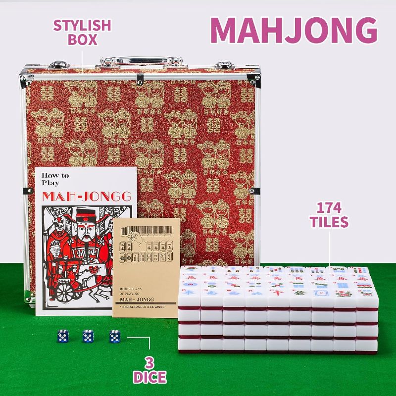 Photo 1 of American Mahjong Set 174 Acrylic Mahjong Tiles 1.6 "Large American Mahjong Game Set with Mahjong Gift Box