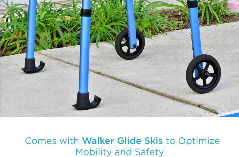 Photo 1 of NOVA Medical Products Folding Walker with 5” Front Wheels, Glide Skis and Mobility Bag, Portable and Great for Travel, Blue