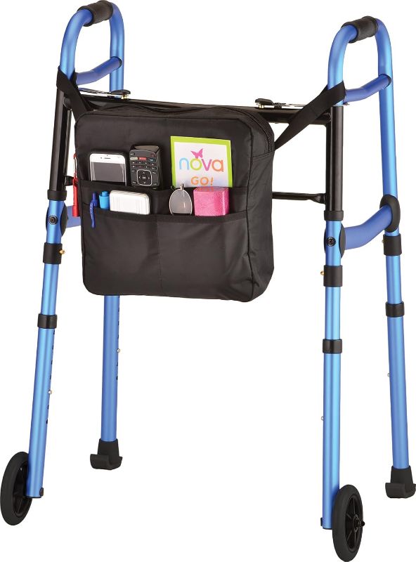 Photo 1 of NOVA Medical Products Folding Walker with 5” Front Wheels, Glide Skis and Mobility Bag, Portable and Great for Travel, Blue