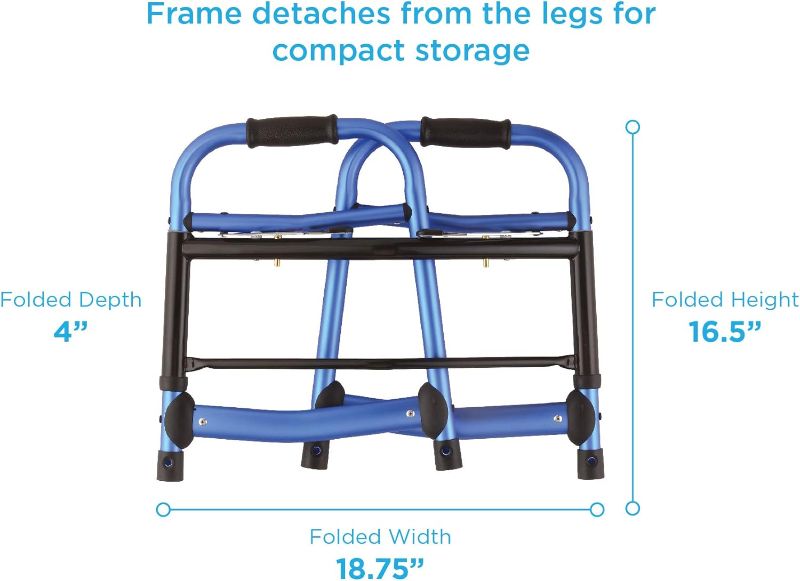 Photo 1 of NOVA Medical Products Folding Walker with 5” Front Wheels, Glide Skis and Mobility Bag, Portable and Great for Travel, Blue
