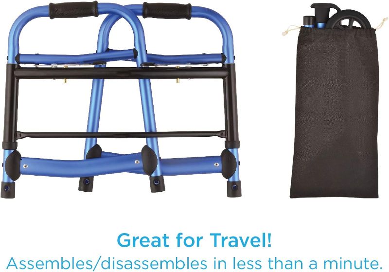 Photo 1 of NOVA Medical Products Folding Walker with 5” Front Wheels, Glide Skis and Mobility Bag, Portable and Great for Travel, Blue