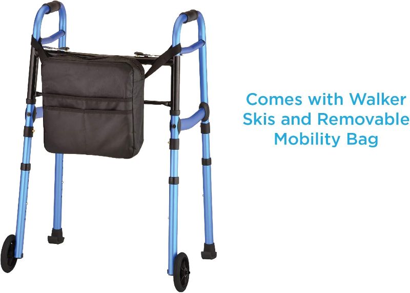 Photo 1 of NOVA Medical Products Folding Walker with 5” Front Wheels, Glide Skis and Mobility Bag, Portable and Great for Travel, Blue