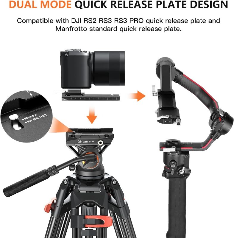 Photo 1 of Heavy Duty Tripod Professional Video Tripod Aluminium 72inch with 360 Degree Fluid Head for Canon Nikon DSLR Camcorder Cameras Spotting Scopes