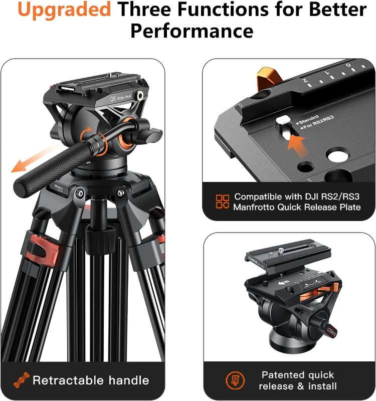 Photo 1 of Heavy Duty Tripod Professional Video Tripod Aluminium 72inch with 360 Degree Fluid Head for Canon Nikon DSLR Camcorder Cameras Spotting Scopes