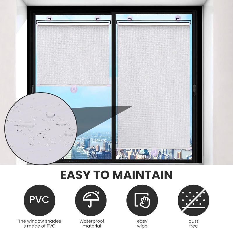 Photo 1 of No Drilling Retractable Roller Window Shades W/3 Suction Cups, Black Blackout Blind Shade Temporary Cover Curtain for Home Bedroom Car (49.21" L× 19.68" W, Silver Coating)