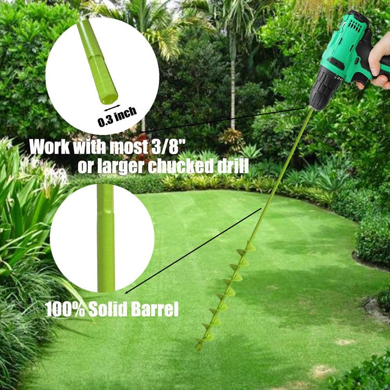 Photo 1 of 32" x 2" Upgraded Elongated Auger Drill Bit- No Need to Squat Post Hole Digger,100% Solid Barrel Extended Length Intensive Blades Heavy Duty Green Auger Drill Bit for Planting for 3/8" Hex Drive Drill