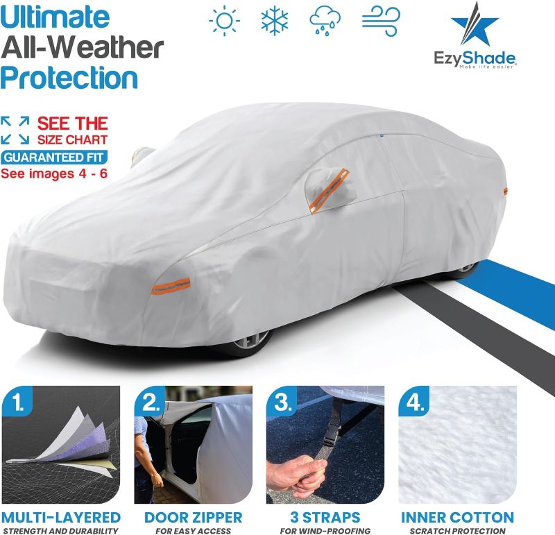 Photo 1 of EzyShade 10-Layer Car Cover Waterproof All Weather [See Vehicle SIZE CHART for Accurate Fit] Car Covers for Automobiles - Full Exterior Covers - Winter Rain Sun SUV Sedan. Size A4 (See SizeChart)