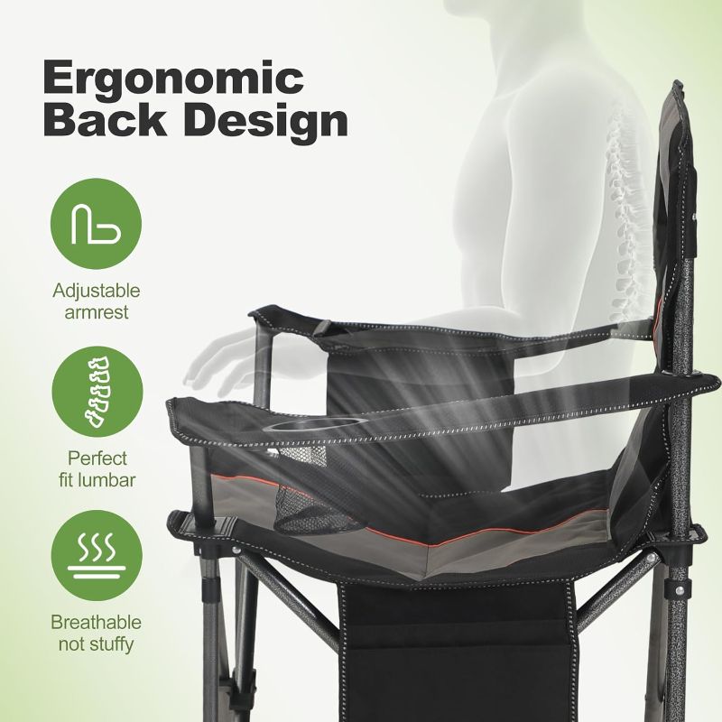 Photo 1 of LET'S CAMP Folding Camping Chair Oversized Heavy Duty Padded Outdoor Chair with Cup Holder Storage and Cooler Bag, 450 LBS Weight Capacity, Thicken 600D Oxford,2 Pack
