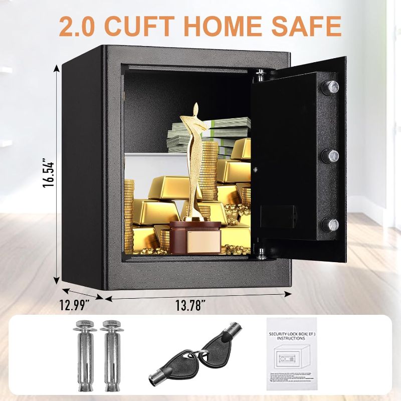Photo 1 of Tenamic Fireproof Waterproof Home Safe 2.0 Cuft - Keypad Large Lock Box Cabinet, Solid Alloy Steel for Office, Hotel - Black