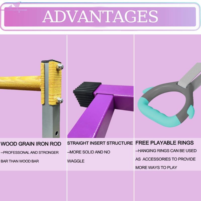 Photo 1 of GLANT Gymnastics Bar for Kids with Rings Set, 7 Heights Adjustable Easy Folding Gymnastic Training Bar Kids Monkey Horizontal Bars - Max Load 300LBS