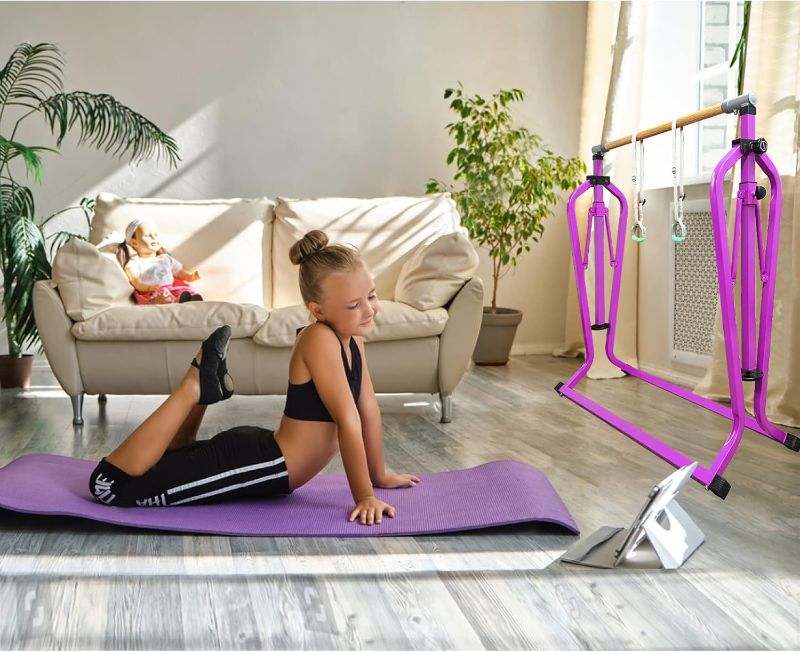 Photo 1 of GLANT Gymnastics Bar for Kids with Rings Set, 7 Heights Adjustable Easy Folding Gymnastic Training Bar Kids Monkey Horizontal Bars - Max Load 300LBS