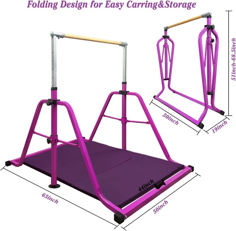 Photo 1 of GLANT Gymnastics Bar for Kids with Rings Set, 7 Heights Adjustable Easy Folding Gymnastic Training Bar Kids Monkey Horizontal Bars - Max Load 300LBS