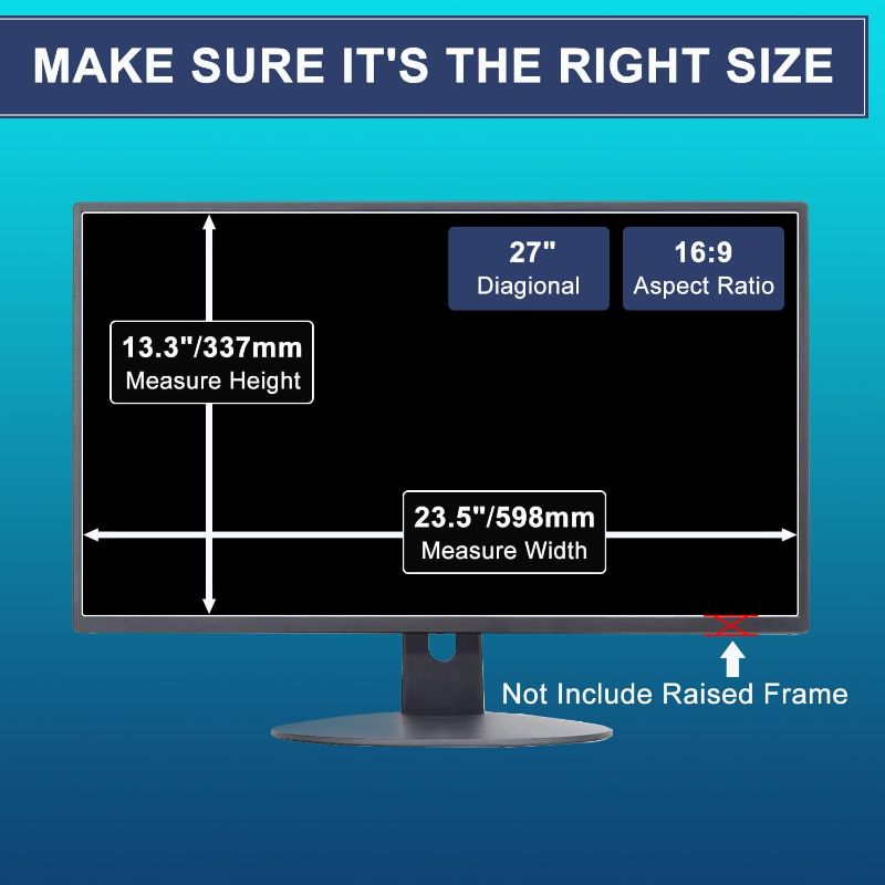 Photo 1 of 27 inch Anti-Glare Blue Light Blocking Screen Protector for 27" Sceptre/Dell/Asus/Acer/ViewSonic/Samsung/Aoc/HP/LG Computer with 16:9 Aspect Ratio