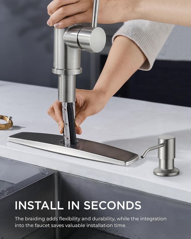 Photo 1 of FORIOUS Kitchen Faucets with Soap Dispenser and Pull Down Sprayer, Brushed Nickel, Bar High Arc Single Handle Classic 3 Modes Stainless Steel Faucet for Kitchen Sink Farmhouse RV Laundry Camper