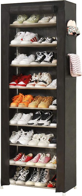Photo 1 of PENGKE 9-Tier Shoe Storage Organizer with Dustproof Cover - Closet Cabinet Shelf Holds up to 27 Pairs - for Doorway, Corridor, Balcony, Living Room - Black