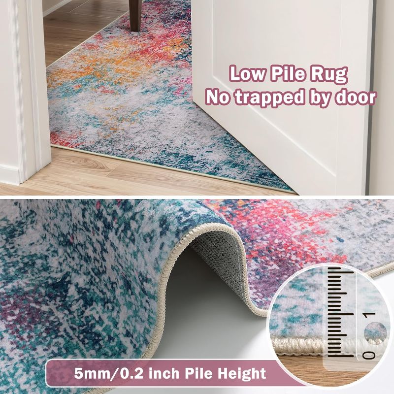 Photo 1 of Beeiva Abstract Large Carpet for Living Room 8x10, Modern Washable Non Slip Area Rugs, Ultra Thin Foldable Lightweight Low Pile Rug for Dining Room Bedroom Playroom Office - Ivory Blue
