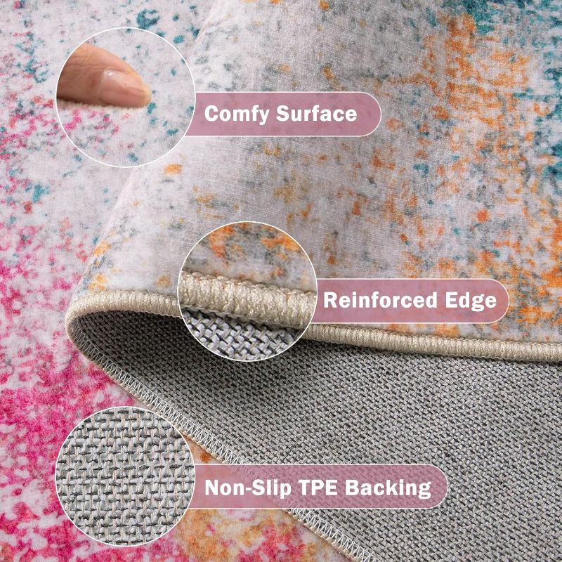 Photo 1 of Beeiva Abstract Large Carpet for Living Room 8x10, Modern Washable Non Slip Area Rugs, Ultra Thin Foldable Lightweight Low Pile Rug for Dining Room Bedroom Playroom Office - Ivory Blue