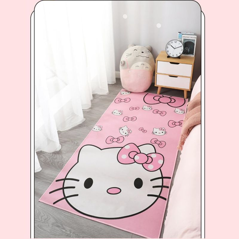 Photo 1 of Pink Washable Runner Rug 2' x 5' 3" Cute Cartoon Kitten Face Pattern Non-Slip Area Rugs Kawaii Carpet Home Decor Carpet for Living Room Bedroom Entryway Rug