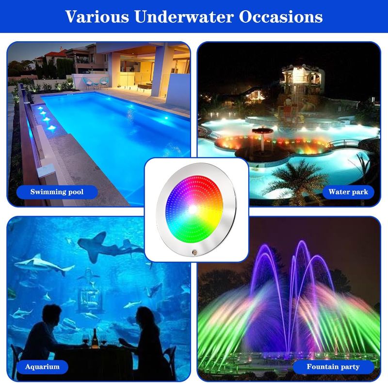 Photo 1 of 10 Inch Pool Light for Inground Pool, 12V AC Color Changing LED Pool Light with Remote Control, 35W Underwater Swimming Pool Light for Wet Niche, 100 Foot Cord