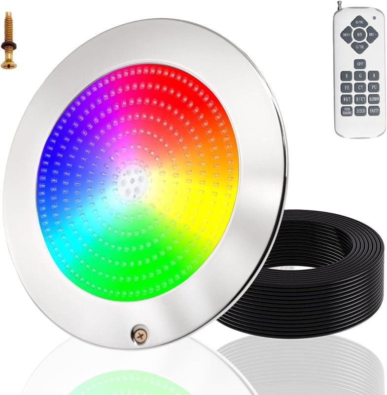Photo 1 of 10 Inch Pool Light for Inground Pool, 12V AC Color Changing LED Pool Light with Remote Control, 35W Underwater Swimming Pool Light for Wet Niche, 100 Foot Cord