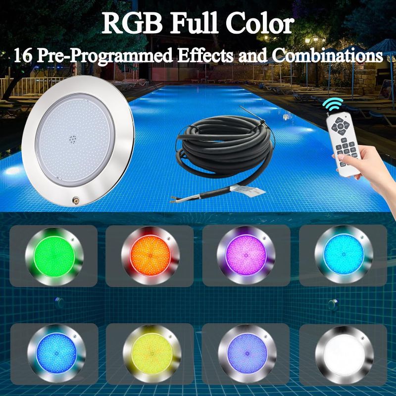 Photo 1 of 10 Inch Pool Light for Inground Pool, 12V AC Color Changing LED Pool Light with Remote Control, 35W Underwater Swimming Pool Light for Wet Niche, 100 Foot Cord