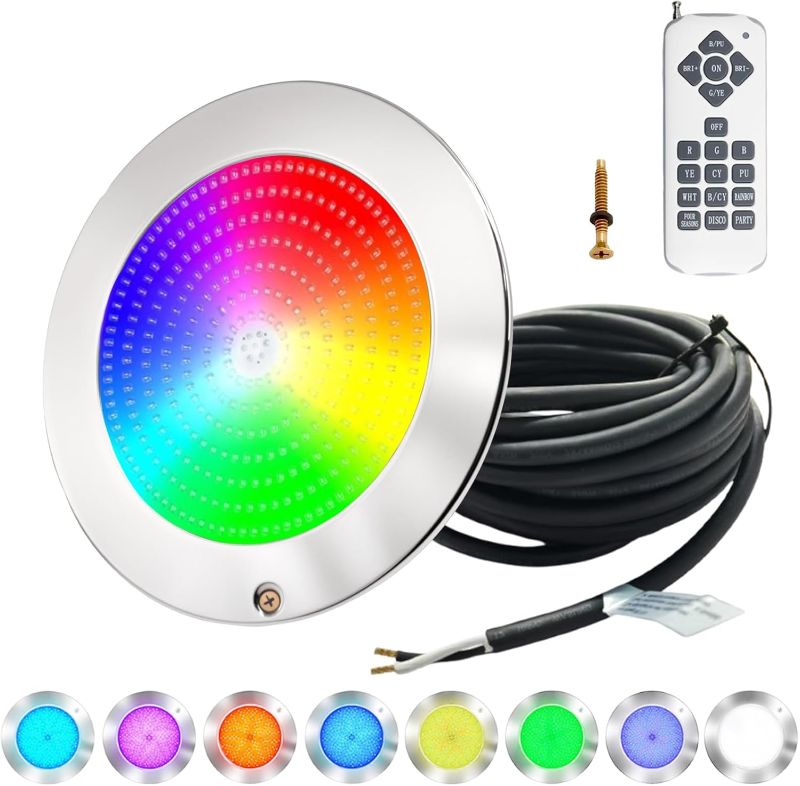 Photo 1 of 10 Inch Pool Light for Inground Pool, 12V AC Color Changing LED Pool Light with Remote Control, 35W Underwater Swimming Pool Light for Wet Niche, 100 Foot Cord