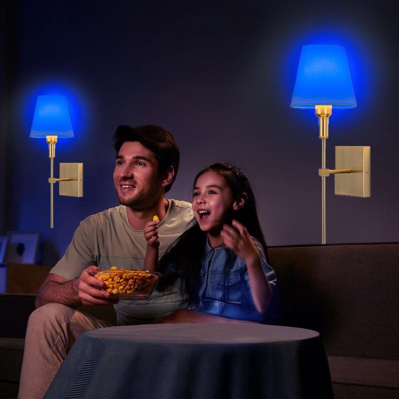 Photo 1 of Battery Operated Wall Sconce Set Of 2,Rechargeable Wireless Wall Light With Remote 12 Colors Dimmable Bulbs,Indoor Fabric Shade Wall Decor Fixtures,for Bedroom,apartment Farmhouse ( Color : Gold )