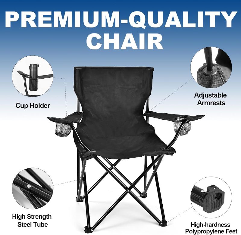 Photo 1 of 2 Pack Lightweight Camping Chairs for Adults & Teens, 250LBS Capacity Foldable Portable Chairs with Carry Bag, Compact Design for Camping, Beach, Picnics, and Outdoor Events