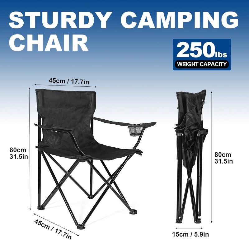 Photo 1 of 2 Pack Lightweight Camping Chairs for Adults & Teens, 250LBS Capacity Foldable Portable Chairs with Carry Bag, Compact Design for Camping, Beach, Picnics, and Outdoor Events