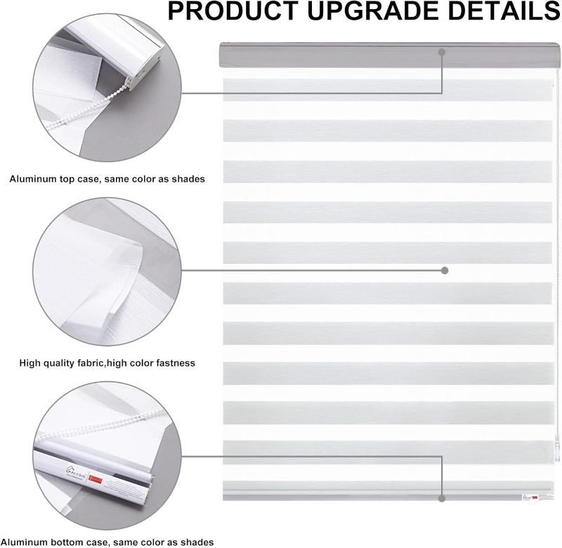 Photo 1 of Zebra Roller Window Blinds,Custom Cut to Size,Roller Blinds Dual Layer Roller Shade Blinds, White,Fixed 64 InchesHigh,21 Inches Width