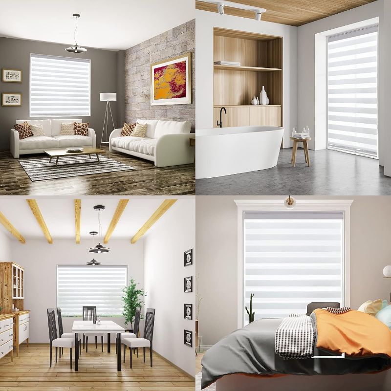 Photo 1 of Zebra Roller Window Blinds,Custom Cut to Size,Roller Blinds Dual Layer Roller Shade Blinds, White,Fixed 64 InchesHigh,21 Inches Width