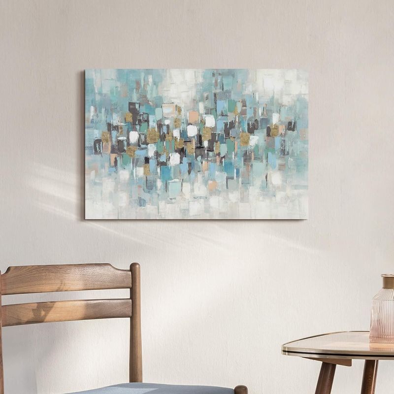 Photo 1 of arttitue Abstract Teal Canvas Art Painting: Contemporary Hand Painted Artwork Picture Modern Bedroom Living Room Wall Decoration Home Office Decor 24"x16"