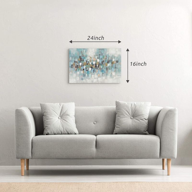 Photo 1 of arttitue Abstract Teal Canvas Art Painting: Contemporary Hand Painted Artwork Picture Modern Bedroom Living Room Wall Decoration Home Office Decor 24"x16"